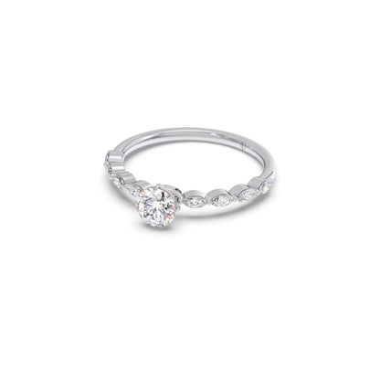 Round Diamond Marquise Accent Gold Ring