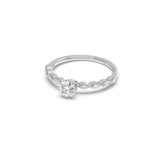 Round Diamond Marquise Accent Gold Ring