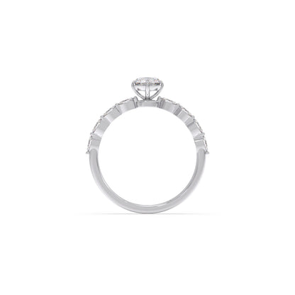 Round Diamond Marquise Accent Gold Ring
