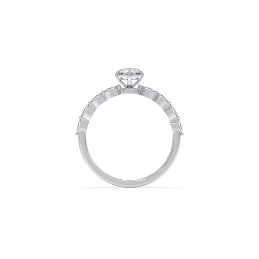 Round Diamond Marquise Accent Gold Ring