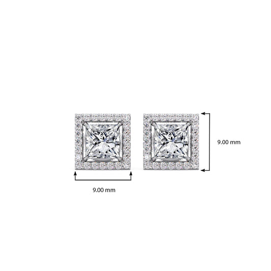 Princess Cut Diamond Halo Stud Earrings
