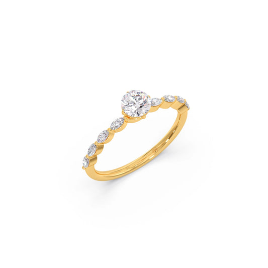 Round Diamond Marquise Accent Gold Ring
