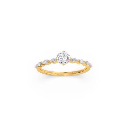 Round Diamond Marquise Accent Gold Ring