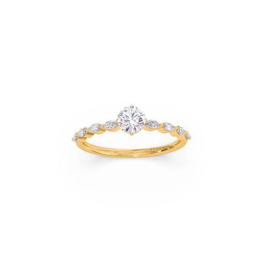 Round Diamond Marquise Accent Gold Ring