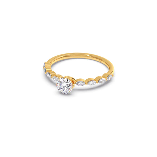 Round Diamond Marquise Accent Gold Ring