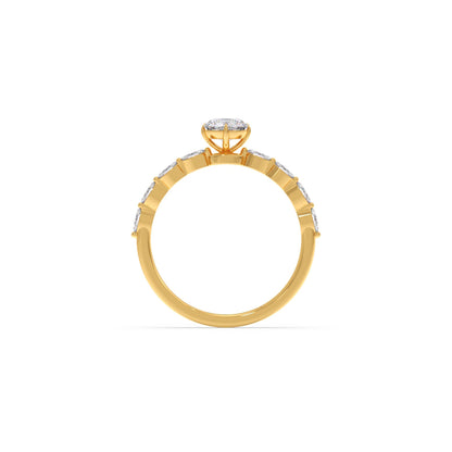 Round Diamond Marquise Accent Gold Ring