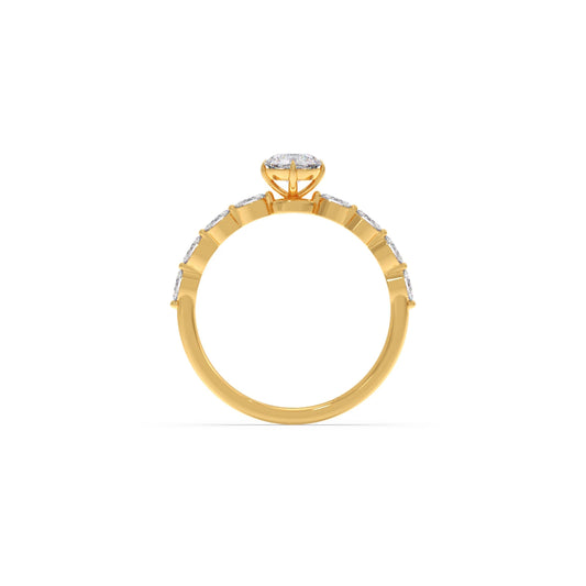 Round Diamond Marquise Accent Gold Ring