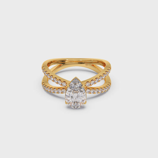 Pear Diamond Crossover Micro Pave Engagement Ring