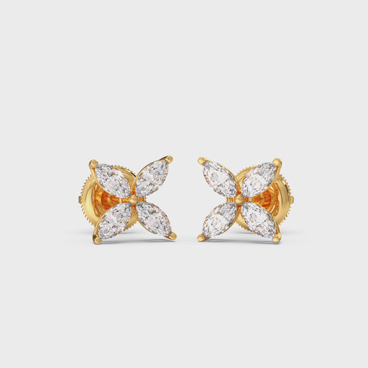 Marquise Cut Diamond Flower Stud Earrings
