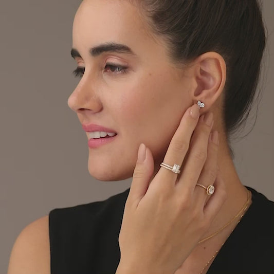 Three Stone Round Diamond Stud Earrings