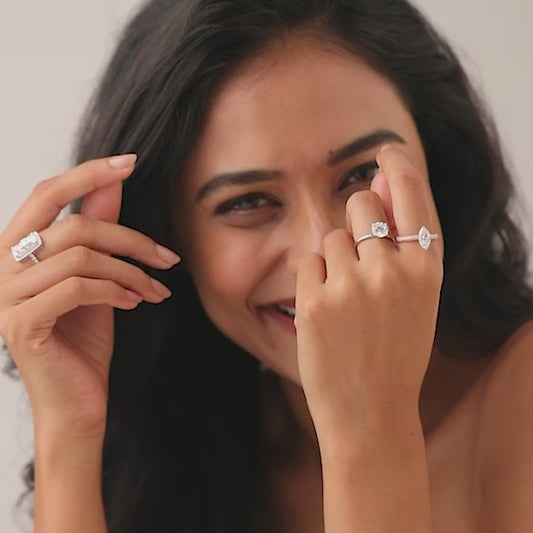 Long Cushion Cut Halo Diamond Ring