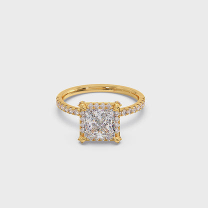 Princess Shape Diamond with Halo Setting Ring