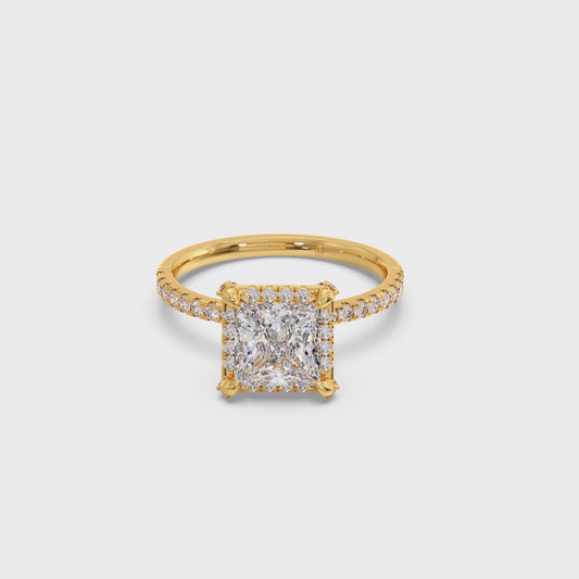 Princess Shape Diamond with Halo Setting Ring