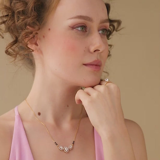 Triple Oval Halo Diamond Mangalsutra Necklace