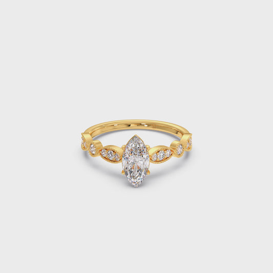 Vintage Milgrain Style Marquise Shape Diamond Engagement Ring