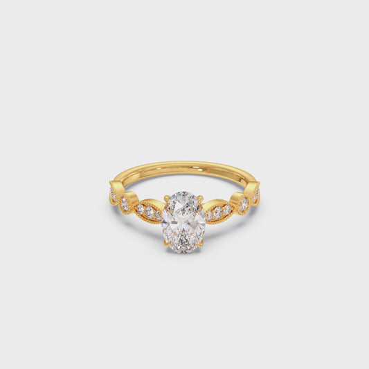 Vintage Milgrain Style Oval Shape Diamond Engagement Ring