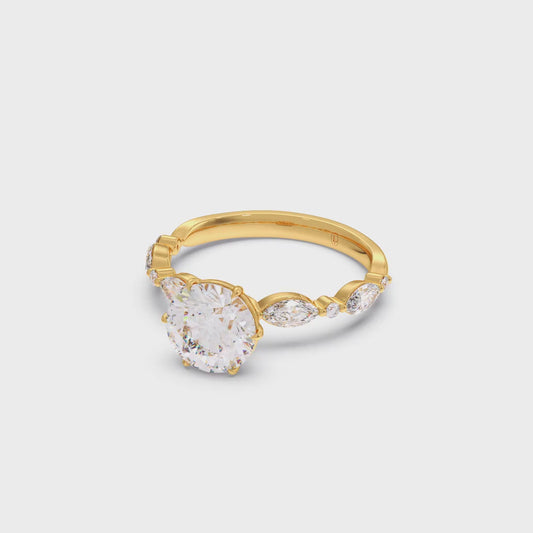 Round Cut with Side Diamonds Accent Engagement Ring