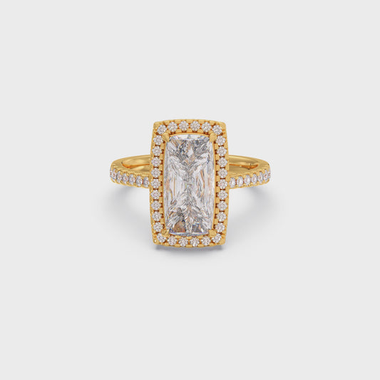 Long Cushion Cut Halo Diamond Ring